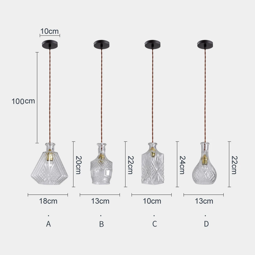 Nordic Minimalist Clear Glass Antique Bottles LED Pendant Lights Luster Hanging Lamps for Living Room Home Decoration Chandelier