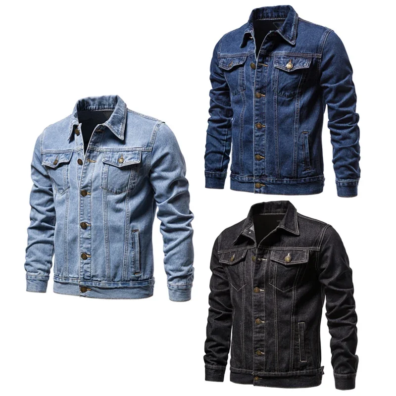 

Men's Chic Denim Jacket Street Style Lapel Button Up Multi Pocket Jacket Coat