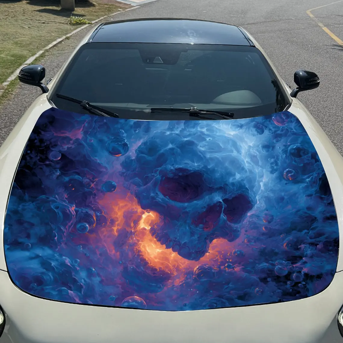 Autocollants crâne avec flammes dans sa bouche, autocollants pour couvertures de voiture, pour décorer les couvertures de voiture, autocollants en vinyle pour voitures, suv et