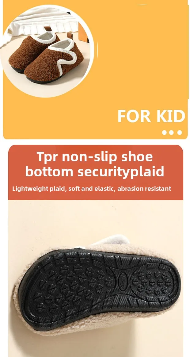 Kinder-Baumwollpantoffeln, Einfarbige Warme Winter-Hausschuhe für Jungen und Mädchen, Plüsch-Bodenschuhe, Weiche Sohle, Rutschfeste Baumwollschuhe für Drinnen – Detail 9