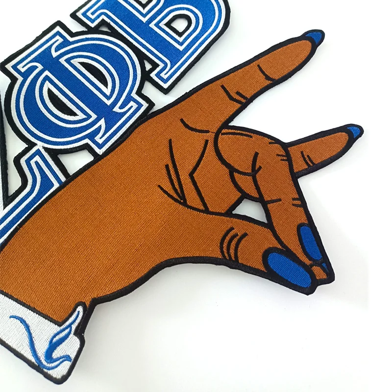 Zeta Hand Sign Iron Patch for Jacket, Royal Blue, Zeta Phi Beta Logo Embroidered ZPB Sorority, 13 in