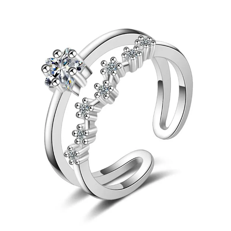 

Новая мода свежие двухслойные ювелирные изделия из стерлингового серебра 925 пробы с пятиконечной звездой и кристаллами открывающиеся кольца XZR093