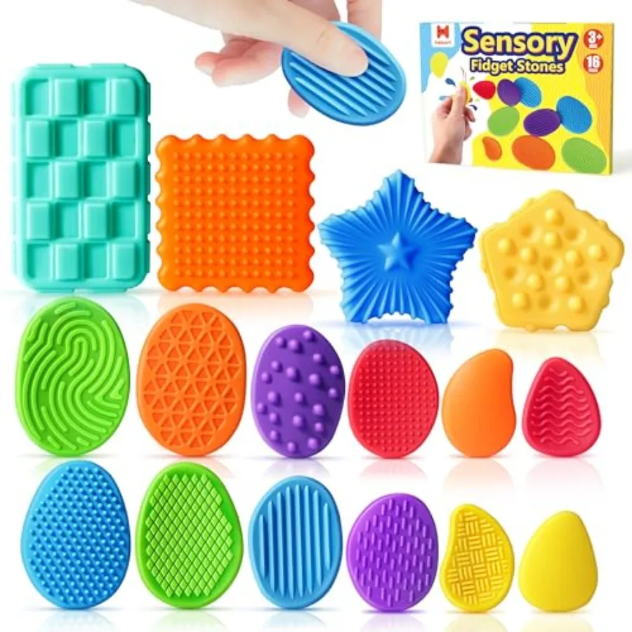 

Sensory Fidget Toys for Adults: 16 Pack Textured Worry Stones for Anxiety Relief, Sensory Toy for Autism ADHD Calming, Quiet Sm