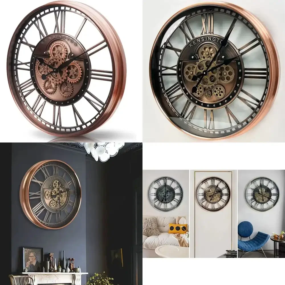 2026 Hot Sale  Modern Gear Clock for Living Room - Antique Style Metal ABS Single Sided Vintage Art Deco Design Battery