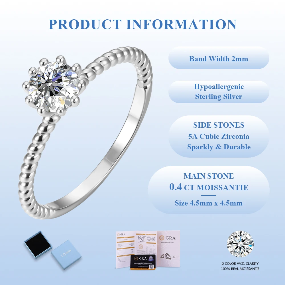 

CLYSSIA простое кольцо с муассанитом круглой огранки D цвет VVS1 юбилейное помолвочное свадебный подарок невесты роскошный подарок ювелирные украшения