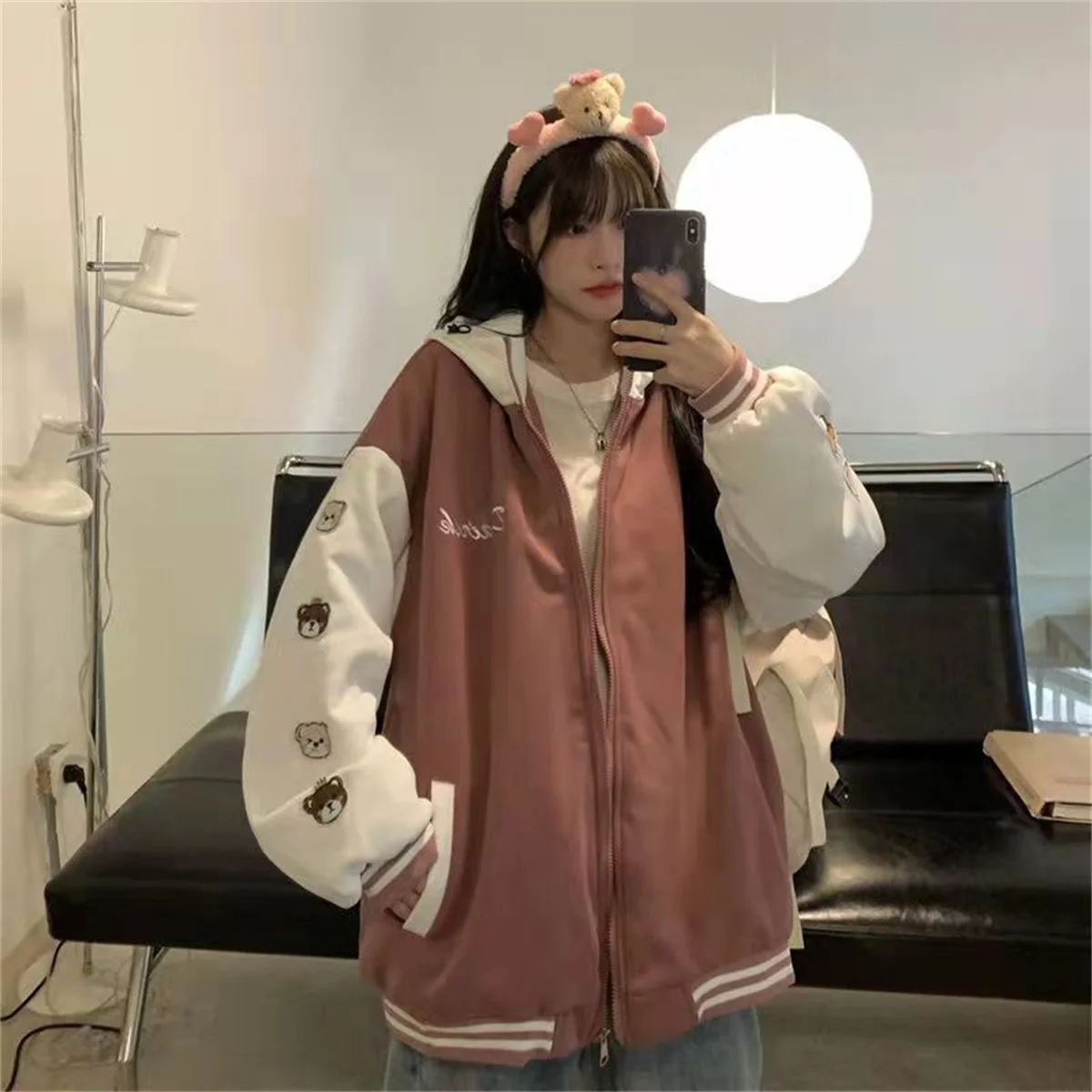 Fashion New Polychrome Cartoon Pocket Zipper Hoodie Women Harajuku CuteOversized Hooded Sweatshirt 2025 Popular Streetwear