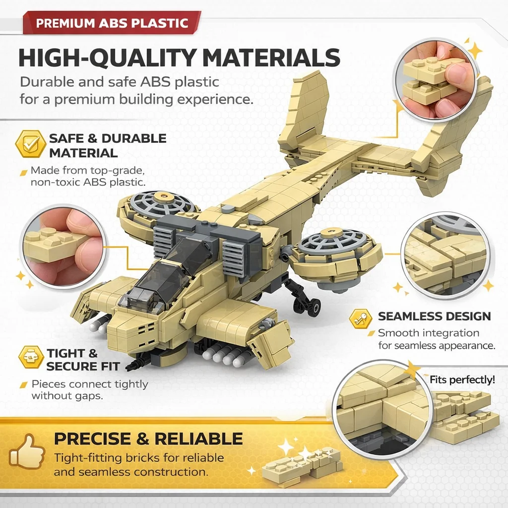 Sci-Fi Orca Gunship Building Blocks, Military Tactical Aircraft Model, Desert Tilt-rotor MOC Bricks, DIY Construction Set