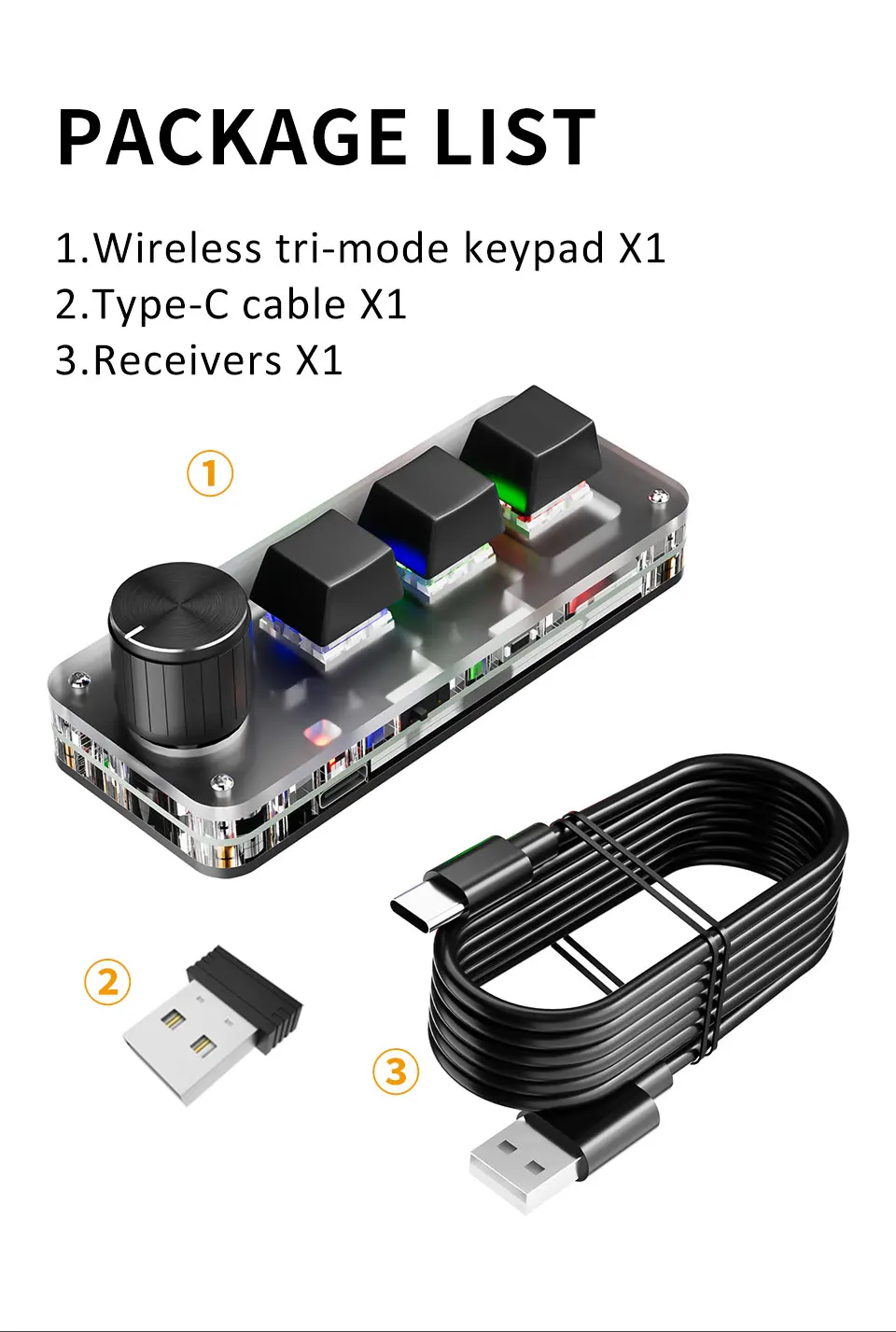 2,4G 3-Tasten Anpassen Bluetooth Tastatur Makro Knopf Kopieren Einfügen Verknüpfung Schlüssel E-sport Spiel Mini mechanische Hot Plug Mini Tastatur – Detail 8