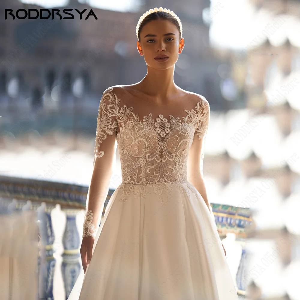 Roddrsya robe de mariée délicate à manches longues princesse applique dentelle robe de mariée aRODDRSYA-vestidos De Novia De manga larga, traje De encaje con apliques De princesa para ceremonia De boda, corte en A, tul