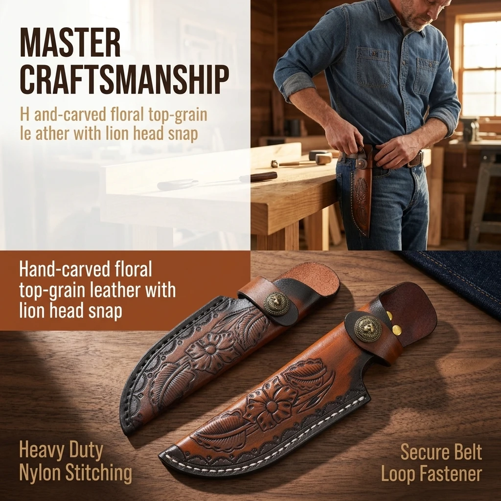Embossed Cowhide Knife Scabbard Universal Fixed Blade Pocket Knife Holster Leather Belt Buckle Durable Accessories