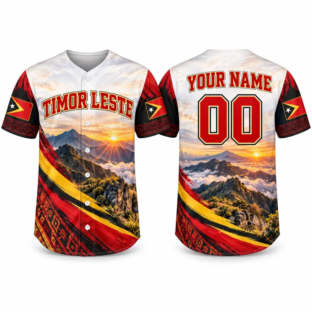 DIY Timor Leste Cultural Jerseys Shirt Tais Textiles Ramelau and Coast Prints Baseball Jersey Custom Name Number Mens Shirts