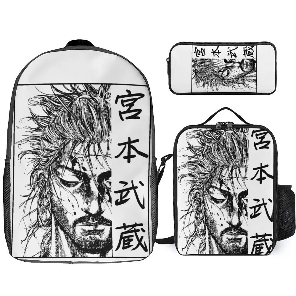 

Vagabond Manga1 For Sale 3 in 1 Set 17 Inch Backpack Lunch Bag Pen Bag Secure Knapsack Comfortable Sports Activities Graphic Co