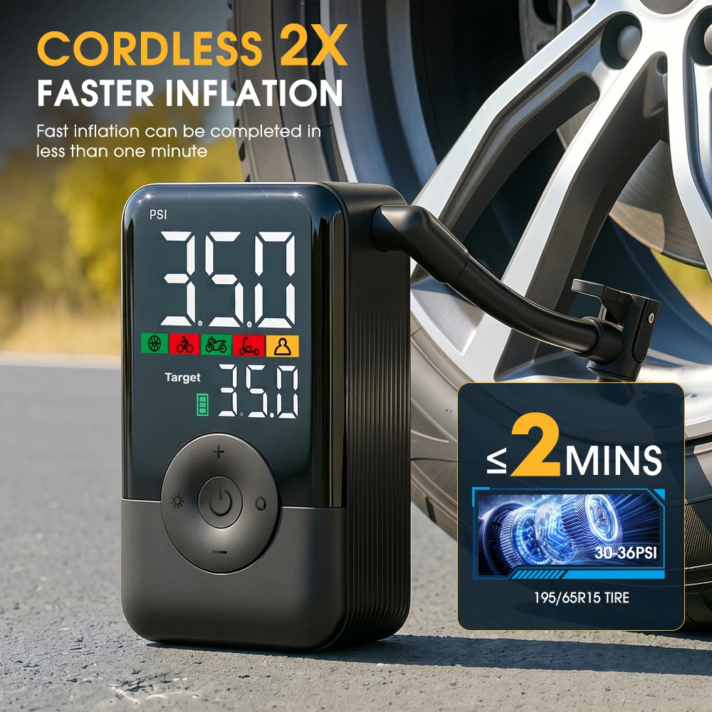 Bomba de Aire Inalámbrica Recargable Carsun, Inflador de Neumáticos Digital Portátil para Motocicleta, Bicicleta e Inflado Diario al Aire Libre