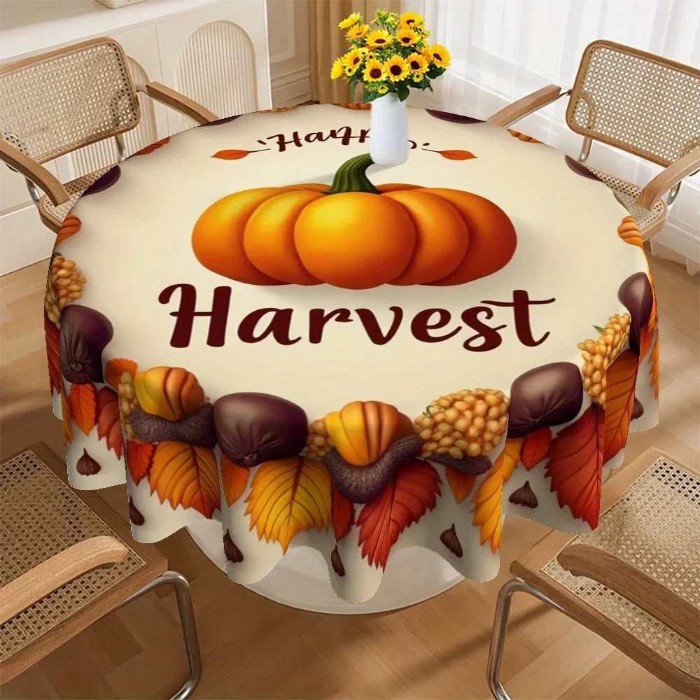 One Christmas and Harvest-themed tablecloth, featuring designs of colorful autumn leaves, pumpkins, chestnuts and berriesxzj