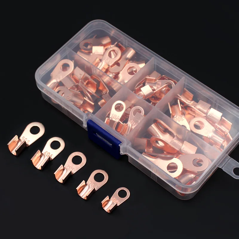 70PCS OT Type 10A 20A 30A 40A 50A Copper Open Connecting Nose Cable Wire Terminal Connector Sheet Terminal Crimping Ring
