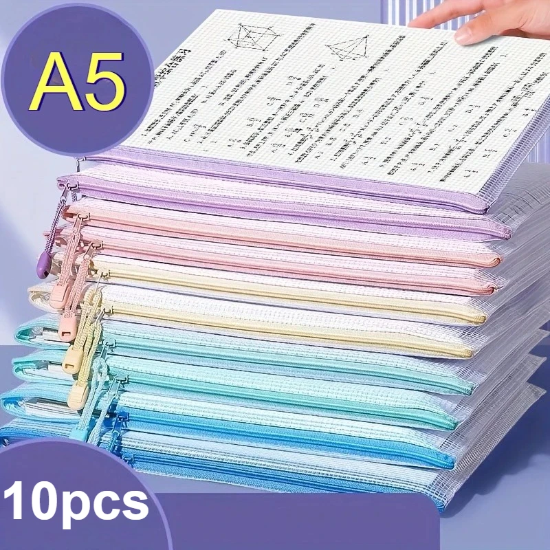 

10pcs A4 Transparent File Folders Multicolor Classroom OfficeDocuments Organization Zipper Locking Storage Bags School Supplies