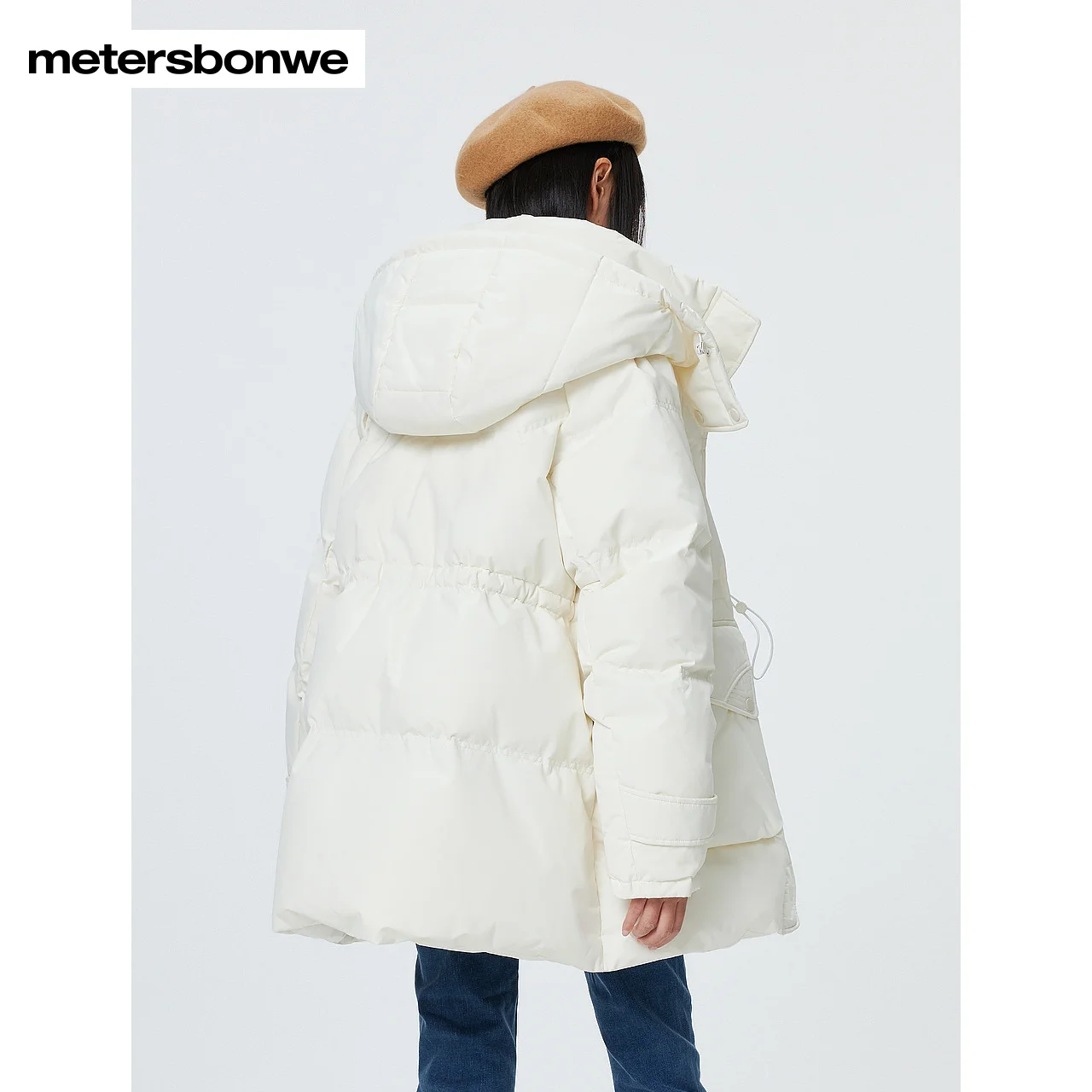 Metersbonwe Long Hooded Down Jacket Women Winter Parker Coat Ladies Warm Jackets Casual White Outerwear