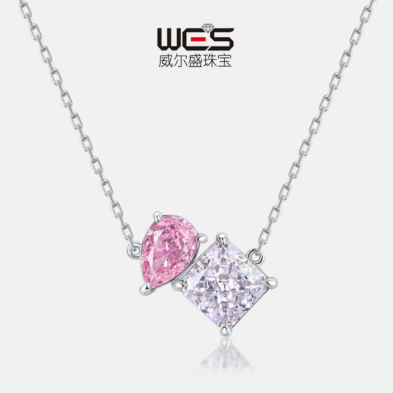 

Jewelry 18K Gold Inlaid with Colored Baby Stones PT950 Platinum Necklace Sweater Clavicle Chain Gift