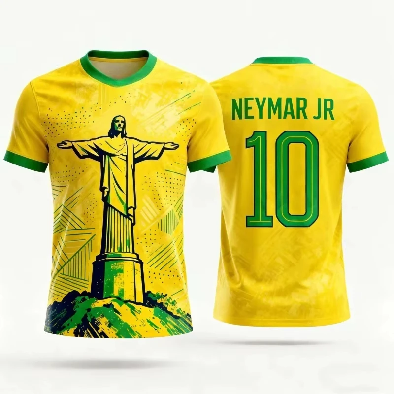 Latest Neymar No.10 Brazil Themed Jersey, Christ The Redeemer 3D Printed Sports Casual T-shirt
