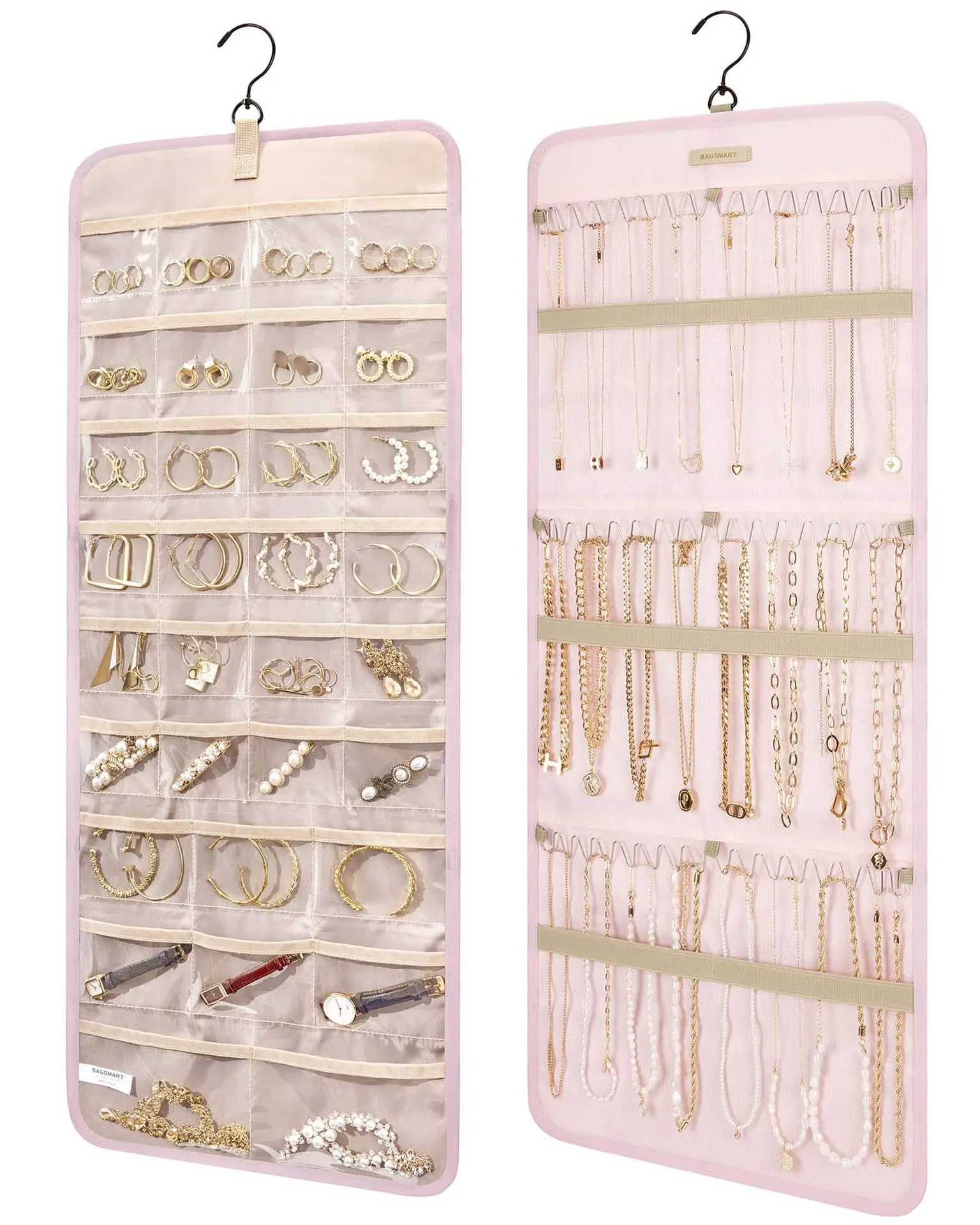 Jewelry Bag Hanging Jewelry Storage Box Storage Roll with Hook Metal Hook Double sided Jewelry Clip