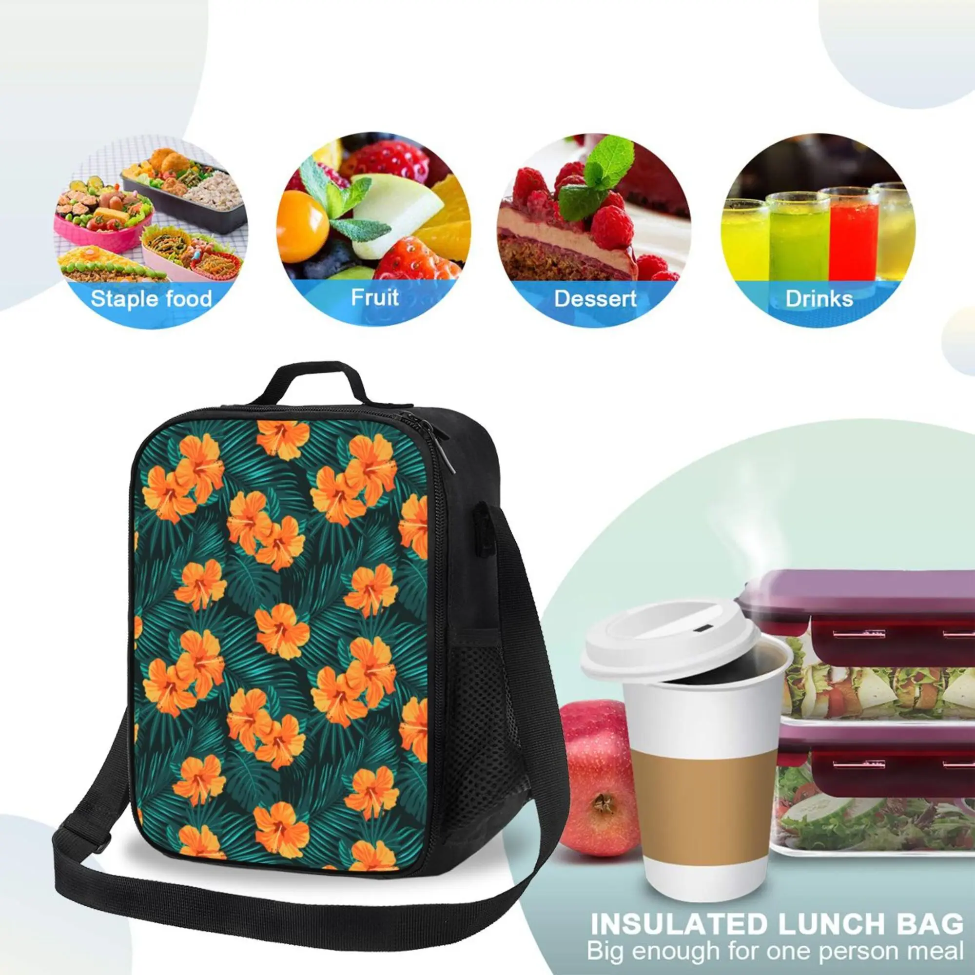 Hawaii Thai Blumen Lunch Bag einzelne Schulter mit Riemen für Frauen Männer Kinder Lunchbox isolierte Lunch Bag für Arbeit Schule Picknick