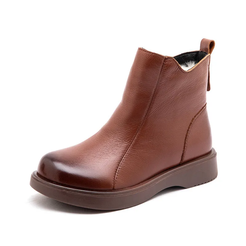 

Genuine Leather Women Boots Winter Cow Leather Short Boots Female Plush Warm Warm Flats Ankle Boots Mother Shoes Woman WSH5241