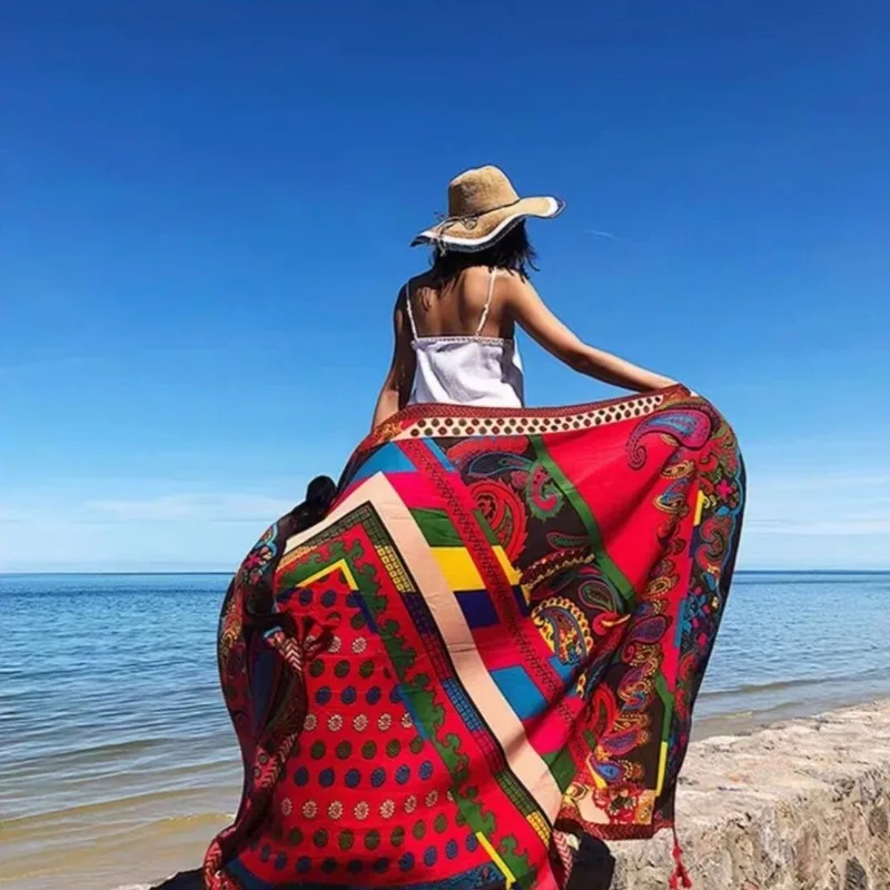 

Travel Ethnic Style Scarf Silk Scarf For Women New Summer Seaside Beach Shawl Sunscreen Thin
