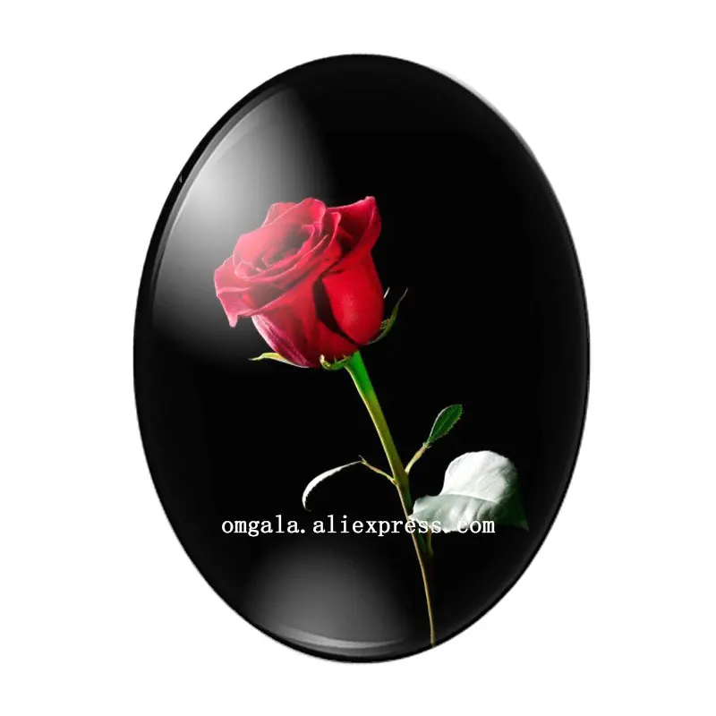 High Quality Photos Of Red Rose Flower 13x18mm/18x25mm/30x40mm Oval photo glass cabochon flat back Making findings