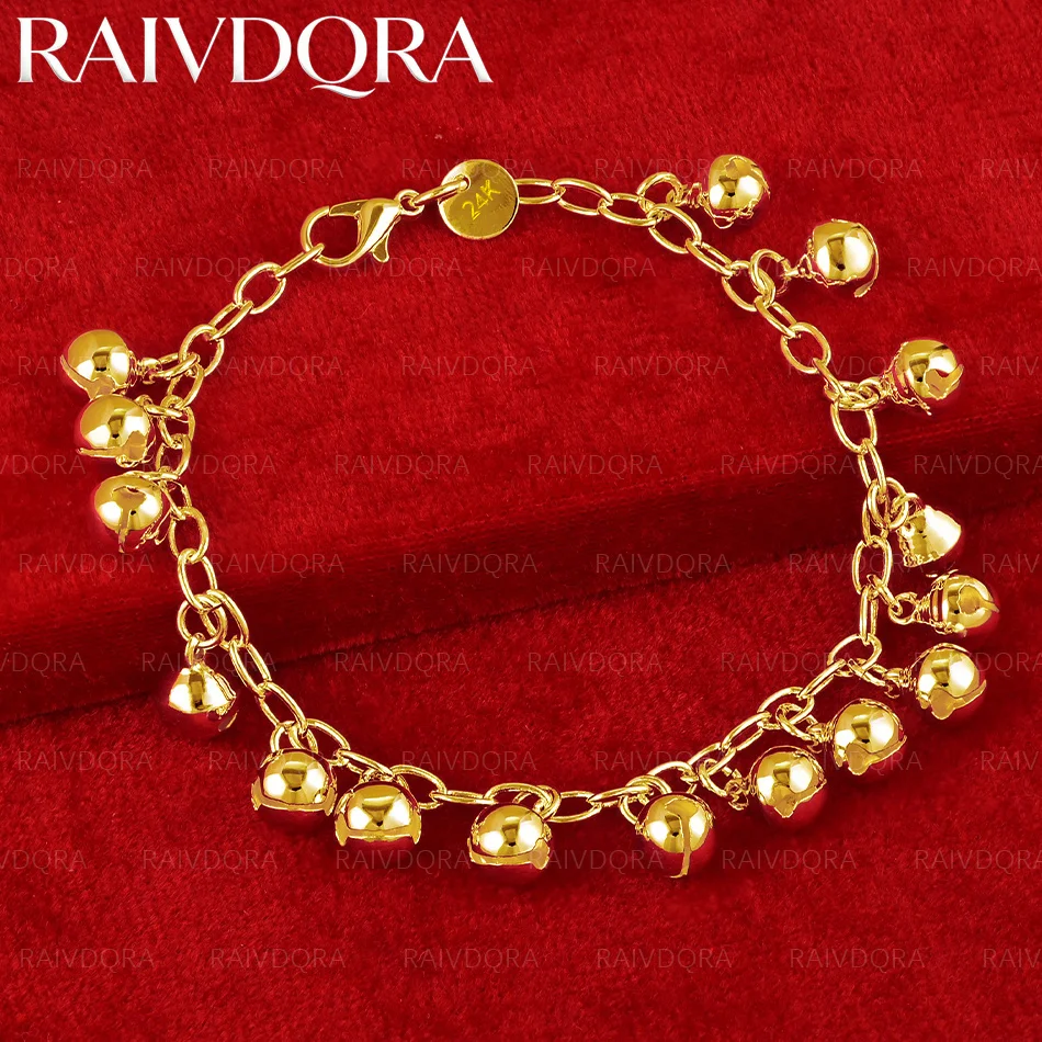 

18K Gold Plated Small Bell Beads Charms Bracelets For Women Anniversary Gift Popular Wild Fashion Party