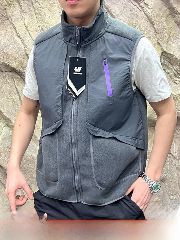 

Двусторонний жилет Fce, мужской ретро-стойка с воротником-стойкой, теплый, модный, на молнии, однотонный, осенне-зимний, Jaet