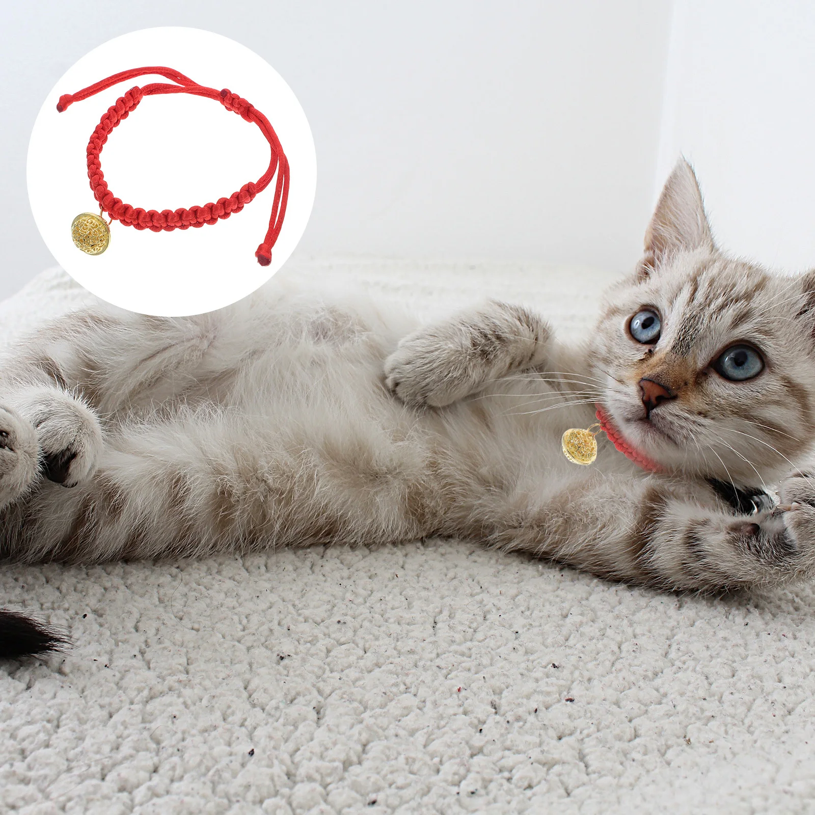 

Adjustable Red Rope Pet Collar Handwoven with Bell for Cats and Small Dogs 15-40cm Neck Size Red Cat Collar Tag