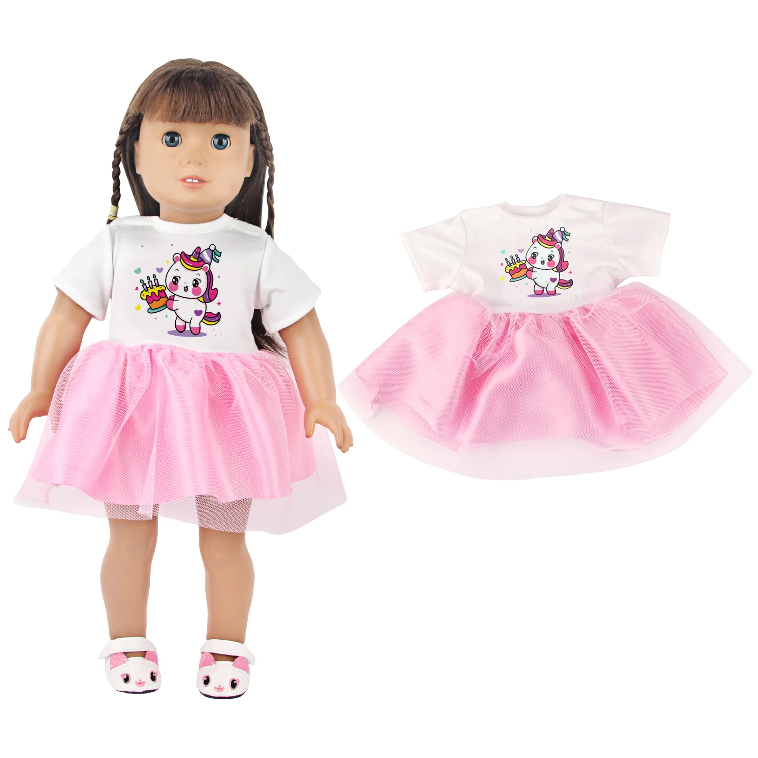 Lovely Double Layered Unicorn Dress Clothes For American 18 Inch Baby Girl Doll Smile Skirts For 43cm Baby New Born Doll DIY Toy