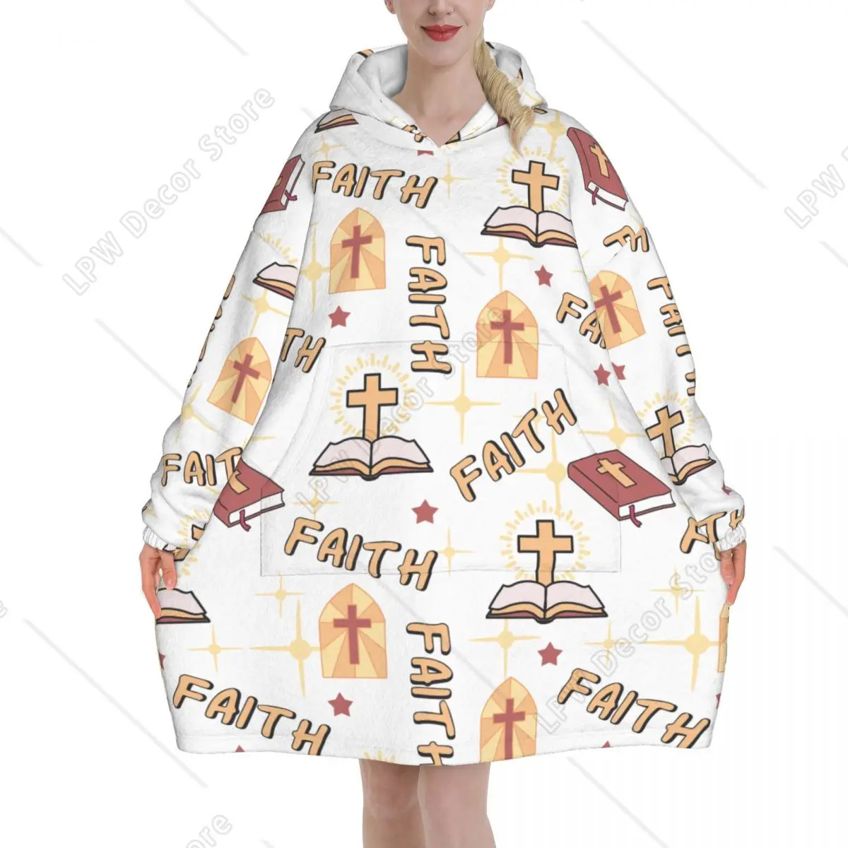 Faith And Scripture Light Christian Art Blanket Hoodie Sweatshirt Christ Faith Design Fleece Hooded Wearable Blanket for Women