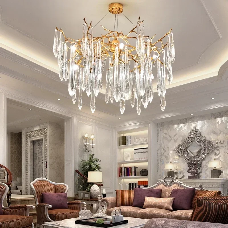 

YECTSKI Modern Crystal Chandeliers Luxury Living Dining Lamp Bar Design Branch Pendant Lights Crystal Water Drop LED Chandeliers