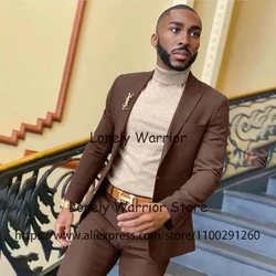 Fashion Brown Mens Suits Formal Business Blazer Slim Fit Wedding Groom Tuxedos Banquet 2 Piece Set Jacket Pants Terno Masculino