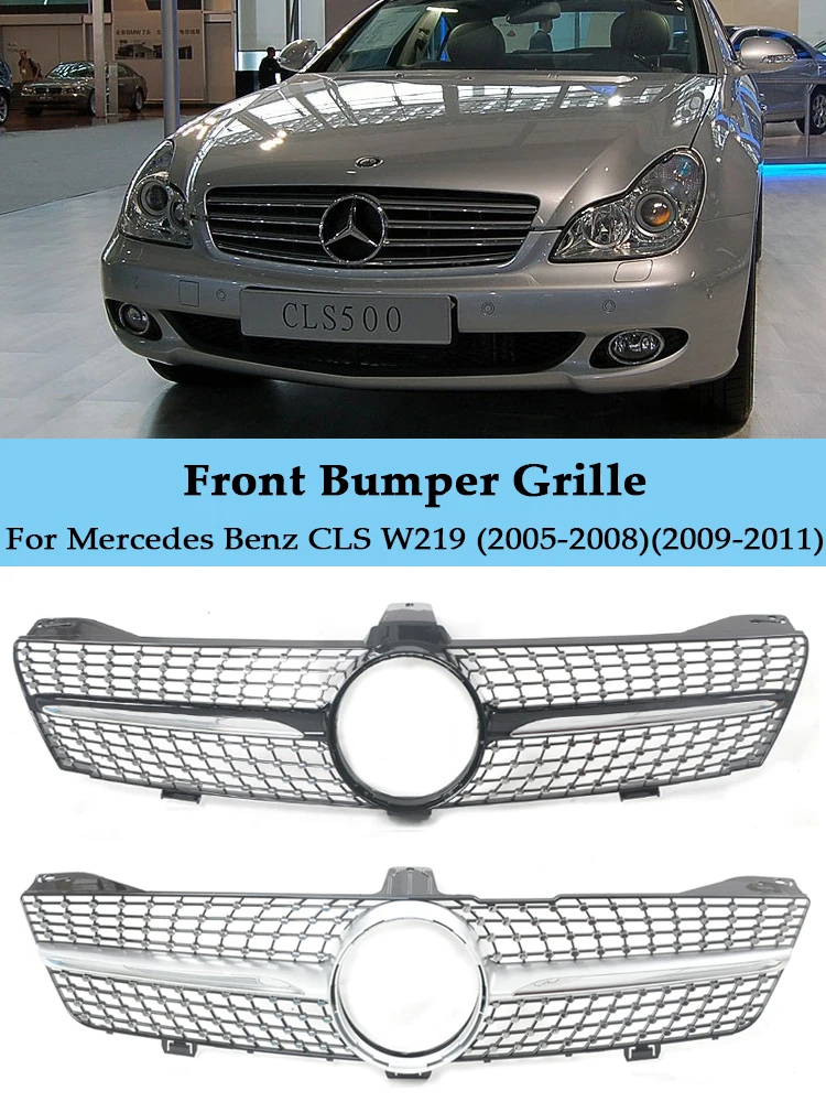 Front Diamond Grill For Mercedes-Benz CLS W219 2005-2011 Racing Grill Car Accessories Exterior Parts CLS350 CLS500 CLS550 SLS600