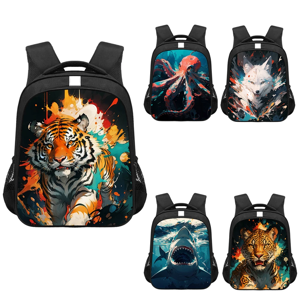 Watercolor Tiger Wolf Shark Octopus Backpack Women Men Fashion Rucksack Paint Splatter School Bags for Teenager Student Book Bag