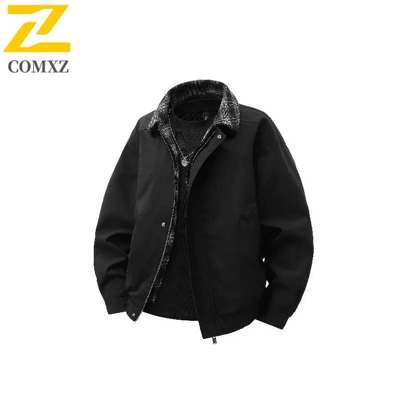 COMXZ 2025 Mens Detroit Style Plaid Two Piece Jacket Casual Coat