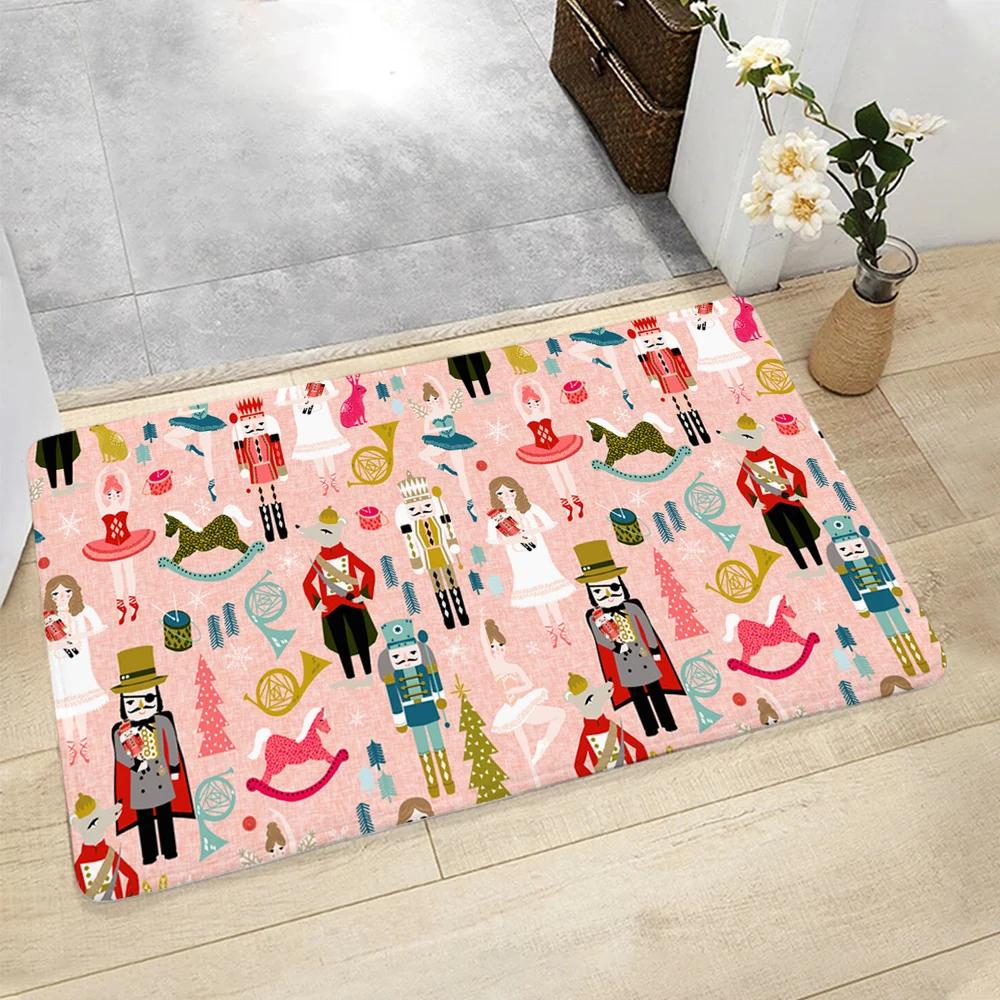 CLOOCL Flannel Doormat Christmas Nutcracker Graphic 3D Printing Entrance Non-slip Dry Wet Feet Floor Mat Hallway Indoor Doormat