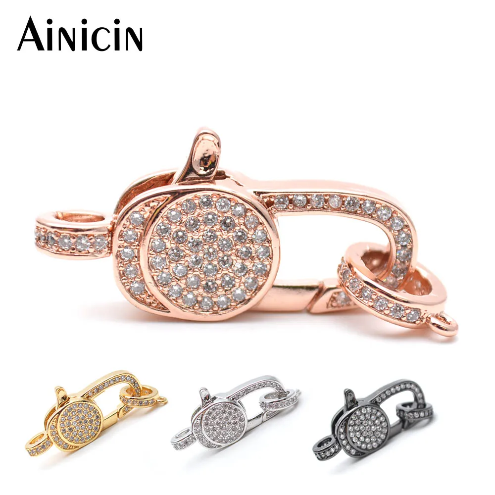 

High Quality Rose Gold Silver Plated Special Rectangle Shape Zircon Setting Brass Lobster Clasp For Neckalce Making Findings