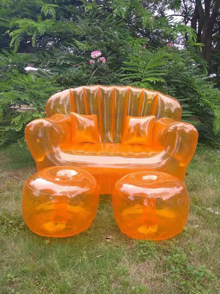 Double Inflatable Sofa Transparent Couch Household Outdoor Portable Comfortable Soft Chair