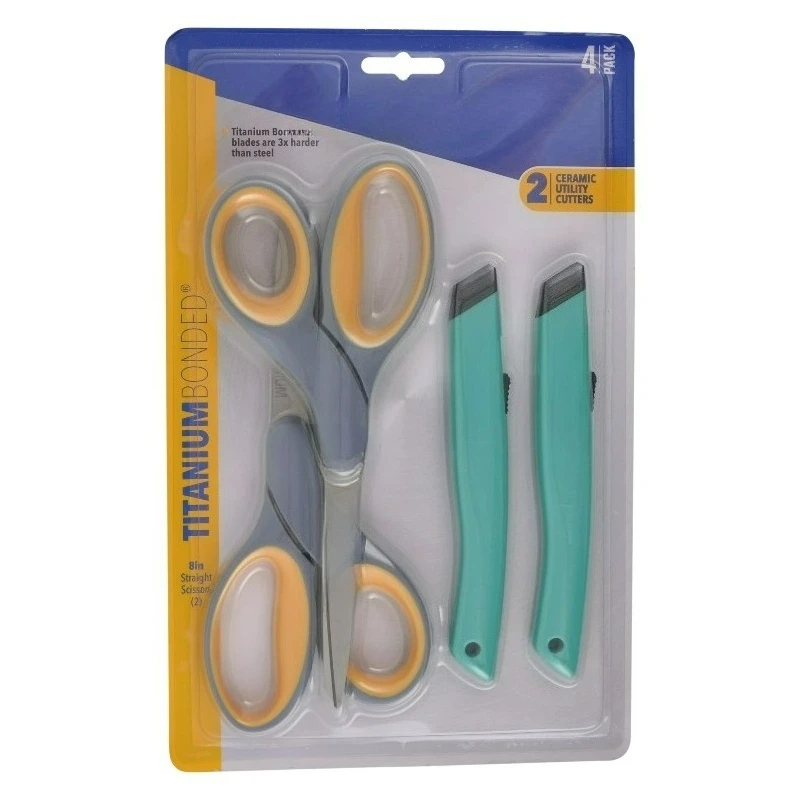8 Inch Titanium Bonded All-Purpose Scissors with Integrated Ceramic Cutter, 4-Pack