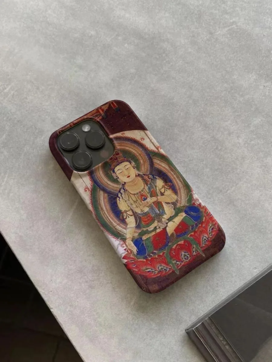 الفن البوذي الملونة بوديساتفا صورة النمط الرسمي جراب هاتف آيفون 16 15 14 11 12 13 برو ماكس زائد الغطاء الخلفي