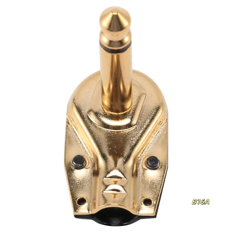

DIY 6.35MM 1/4Inch Mono Male Right Angle Pancake Style Plug Connectors Golden Plated 16 Pack