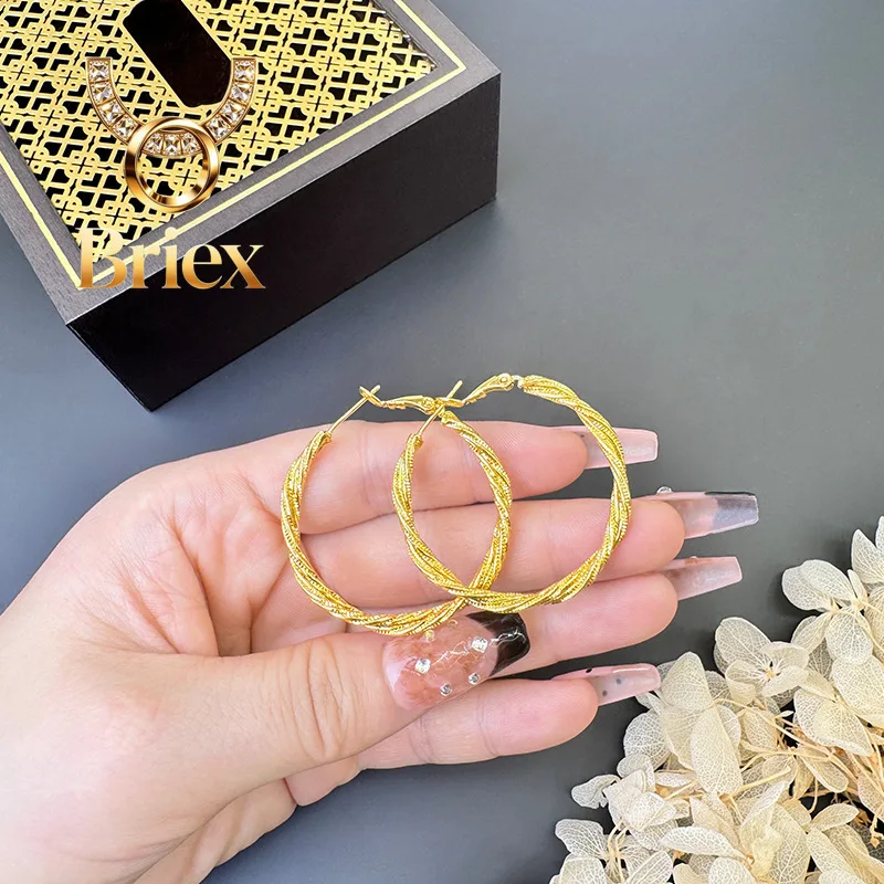 Briex Jewelry Luxury 24K 9999 Pure Gold real gold Women's Simple Fashion Twist Earrings