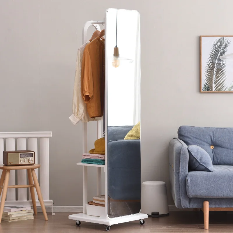 Full body bedroom rotating floor mirror multi-functional solid wood storage fitting mirror