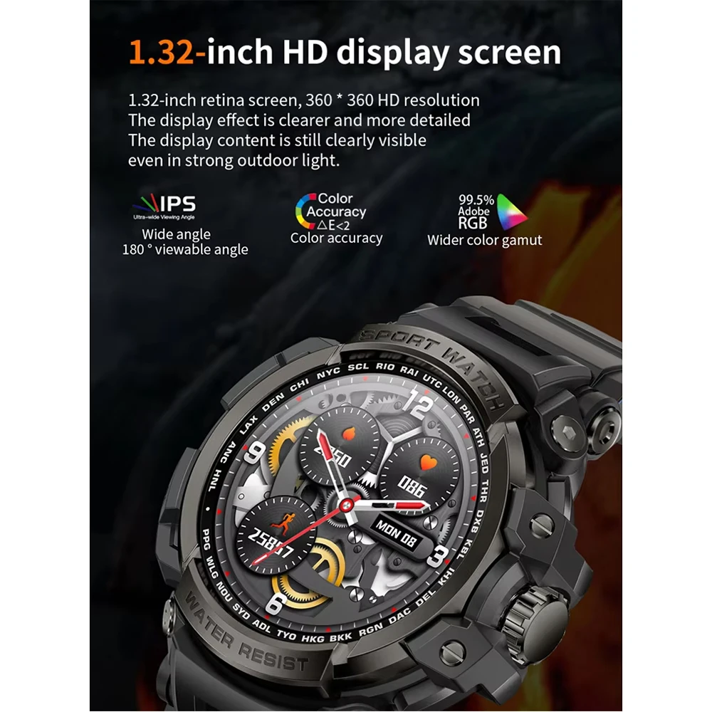 2025 New Smart Watch 1.32” HD LCD Display Bluetooth Phone Calls Outdoors Sports Hiking tourism Recorder Smartwatch for Men