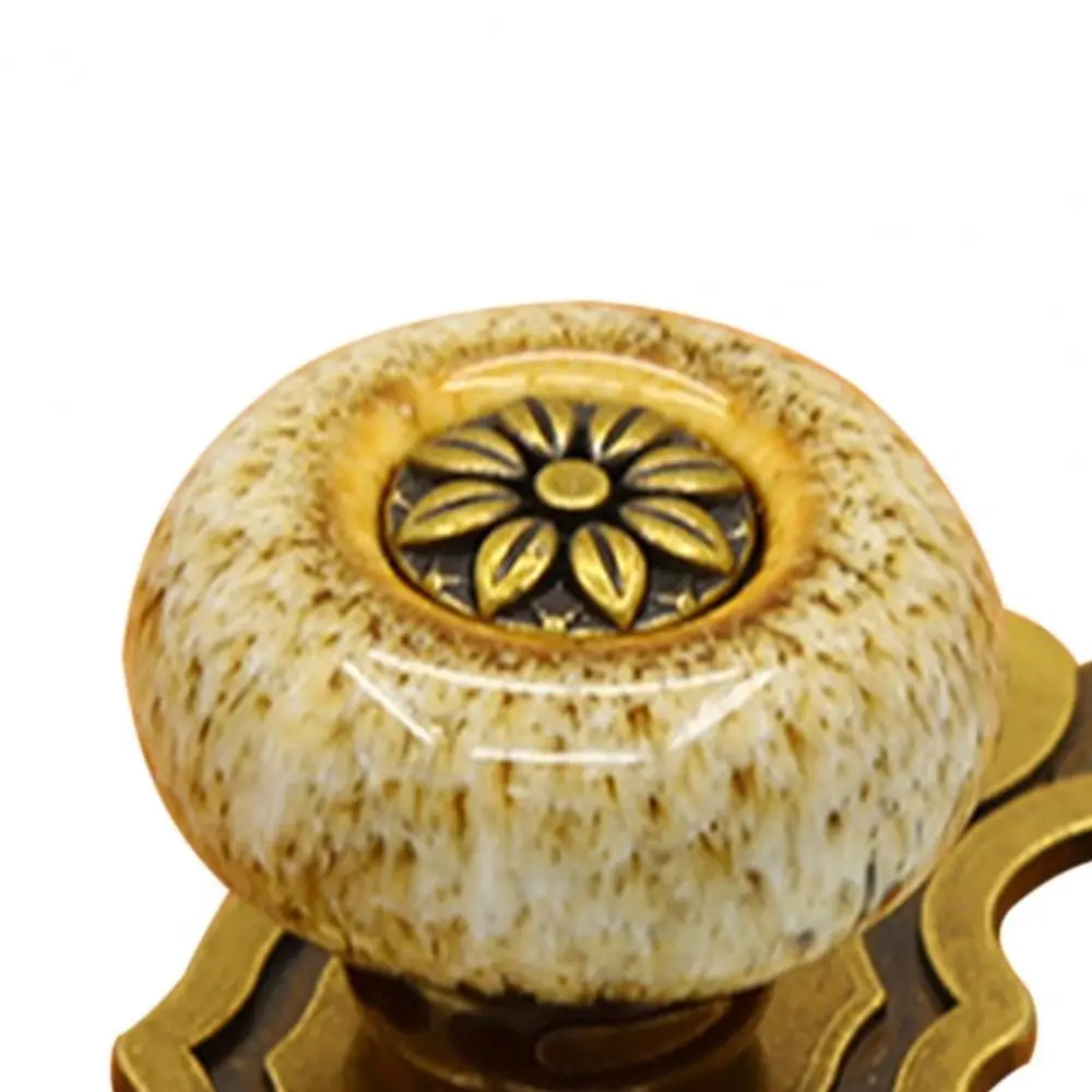 Creative Single Hole Ceramic Knob Ethnic Style Antique Bronze Flower Pull Handle Ceramic Drawer Knobs Cupboard