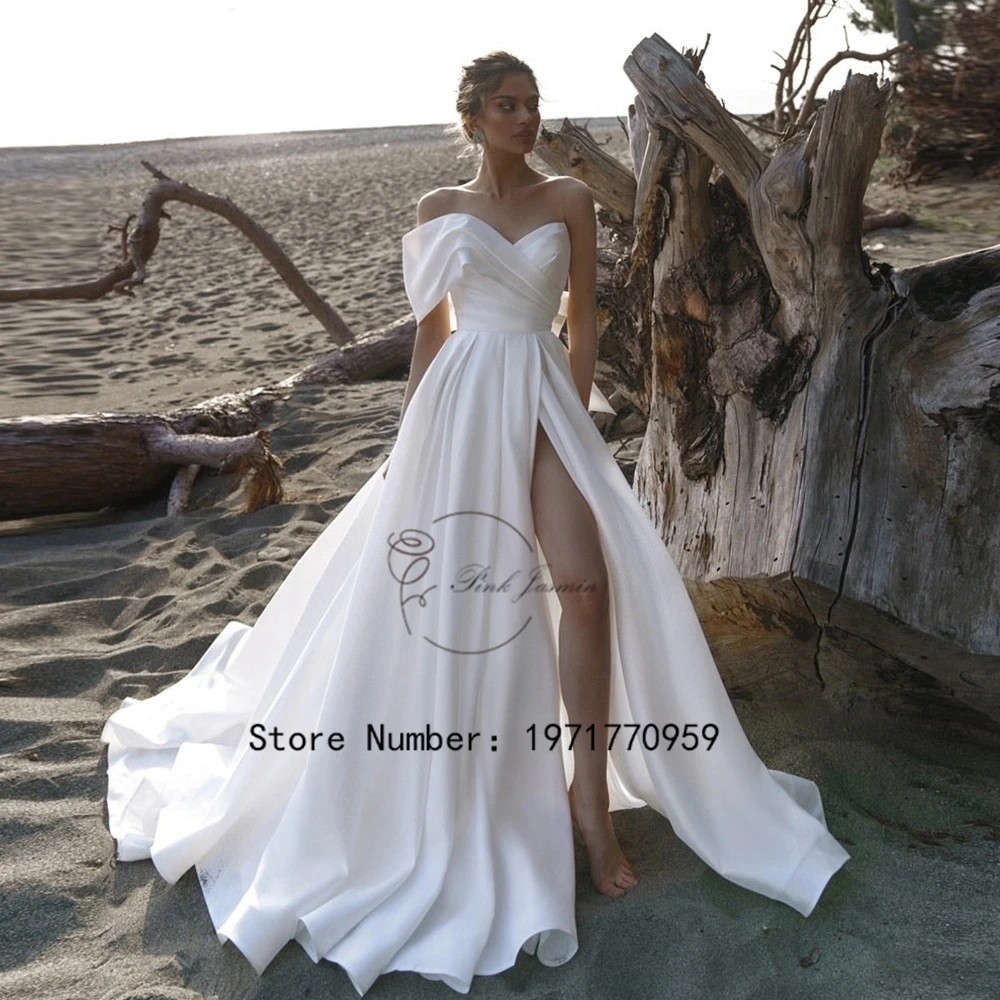 One Shoulder Wedding Dress For Women Sweetheart High Side Slit Wedding Gowns Zipper Back With Bow 2024 Rode De Morrie