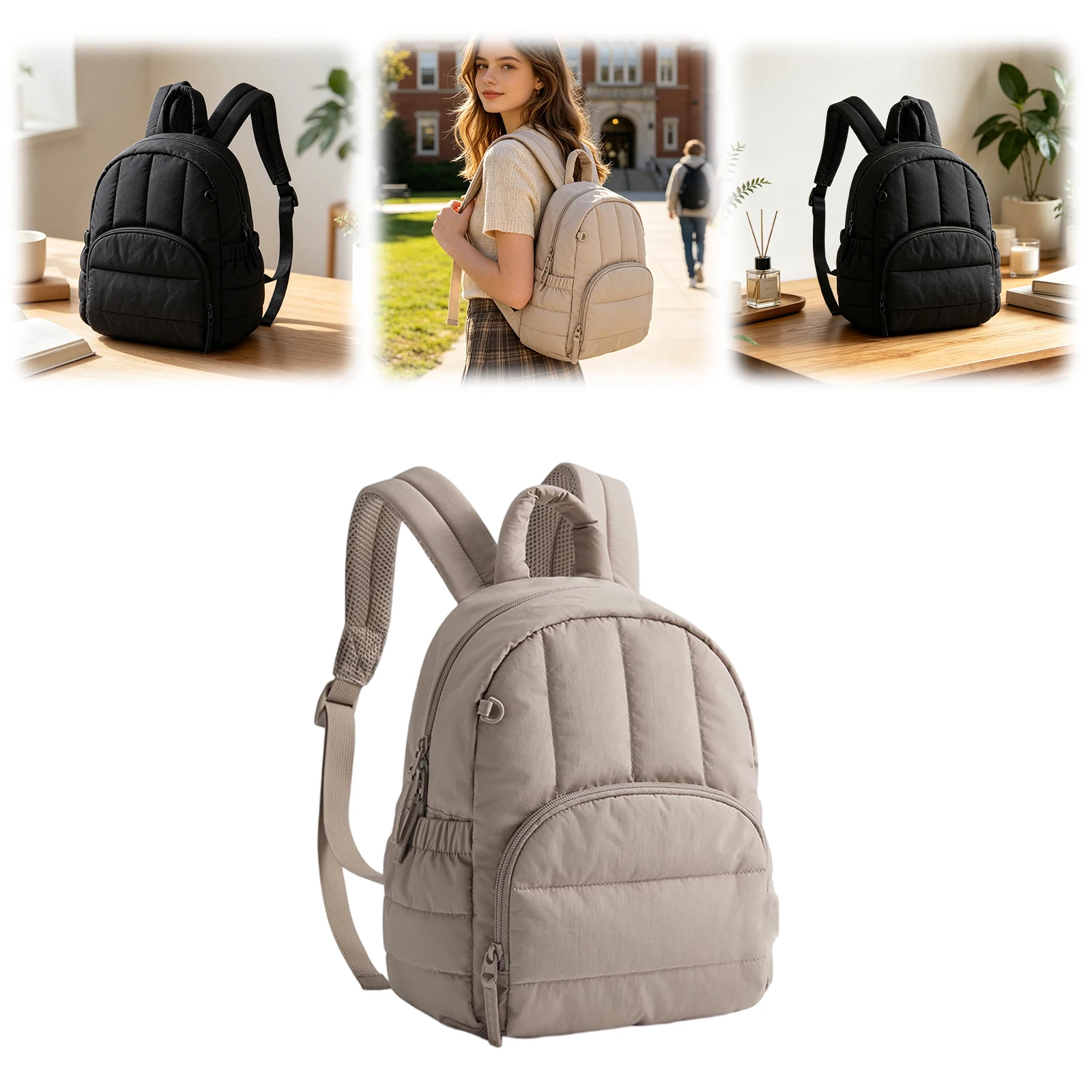 Women Simple Laptop Bookbag Multi-Compartment Casual Travel Backpack Water- Quilted Rucksack Commute Work Backpacks